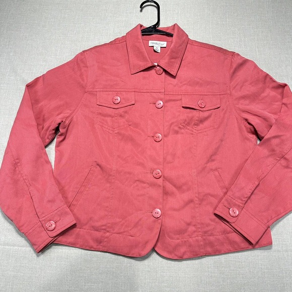 Coldwater Creek Shacket Jacket Shirt Womens PS Pink Pockets Button Long Sleeves - Picture 1 of 9